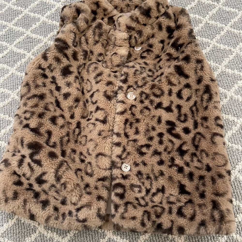 Zara Kids Tan Leopard Print Faux Fur Vest Size 6x